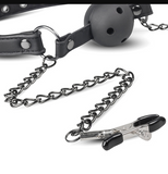 Load image into Gallery viewer, Open ball gag with nipple clamps