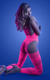 Load image into Gallery viewer, Captivating Halter Catsuit med G-Streng - Neon Pink