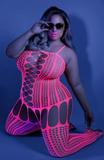 Load image into Gallery viewer, Hypnotisk Criss-Cross Body med Garter Look - Neon Pink Queen Size